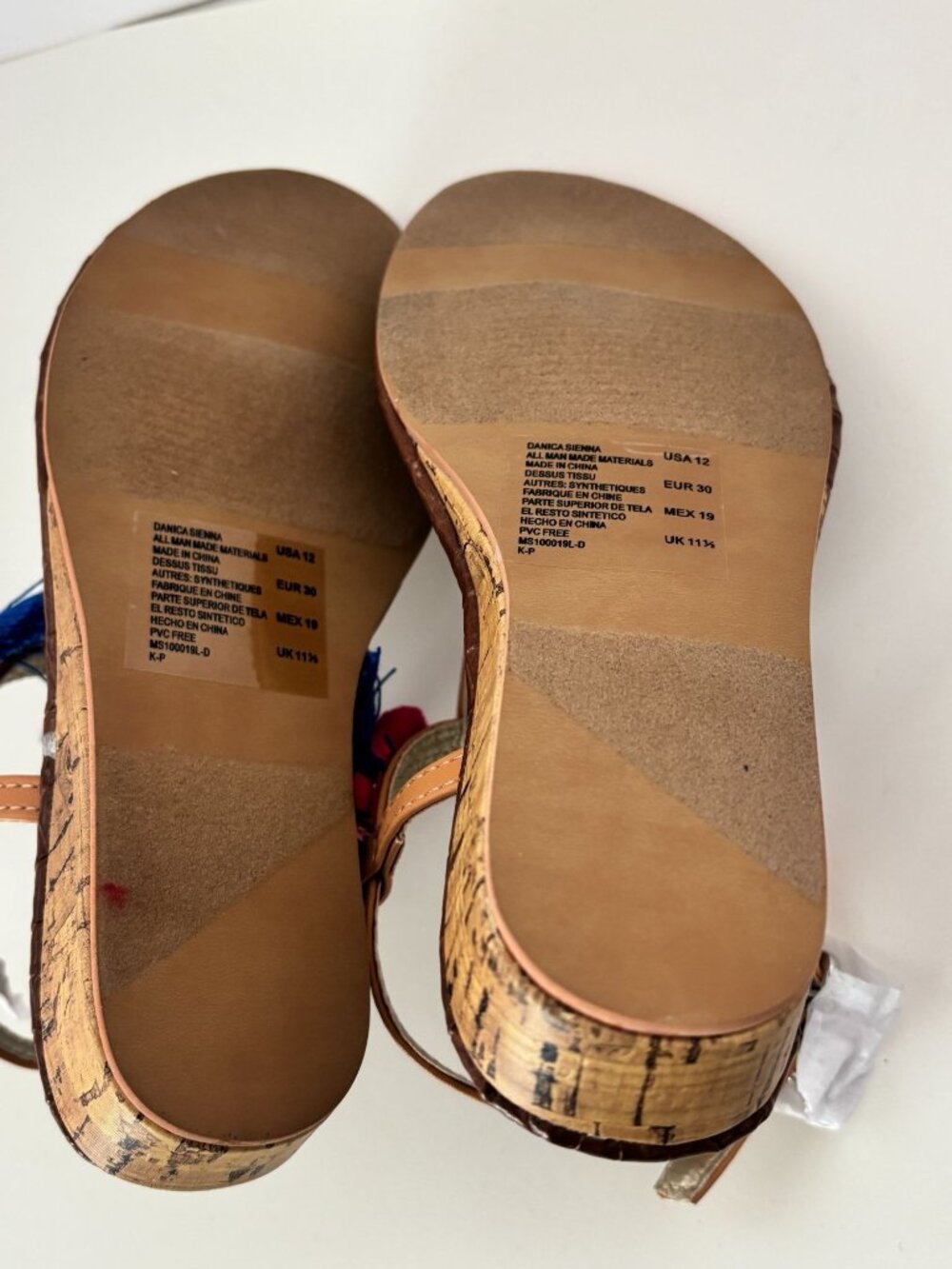Sam Edelman Sandals Danica Sienna Cork Wedge Chevron Summer Shoes Girls Size 12 - Picture 7 of 13